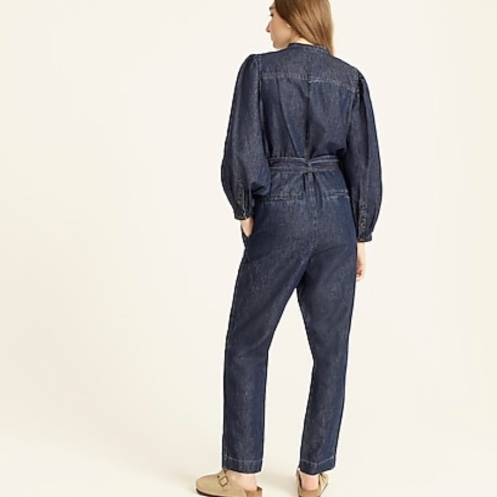 J crew puff sleeve denim jumpsuit we’ll blue wash